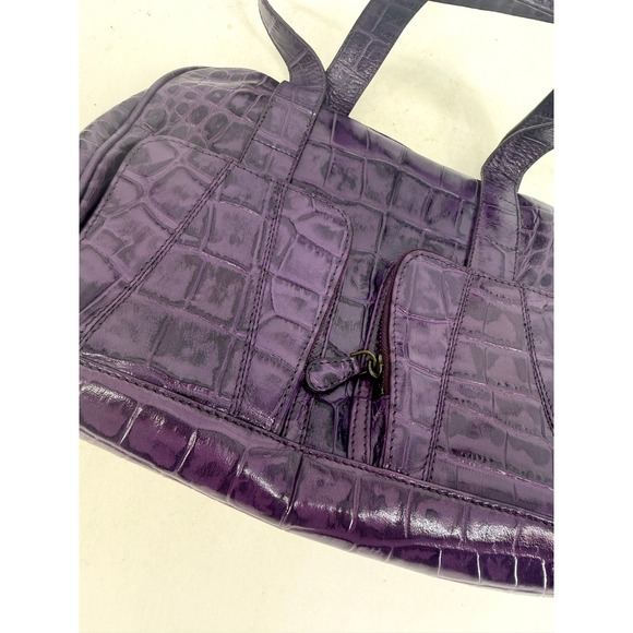 Michael Rome Purple Croco Embossed Leather Tote Bag Structured Shoulder Purse - Picture 3 of 13